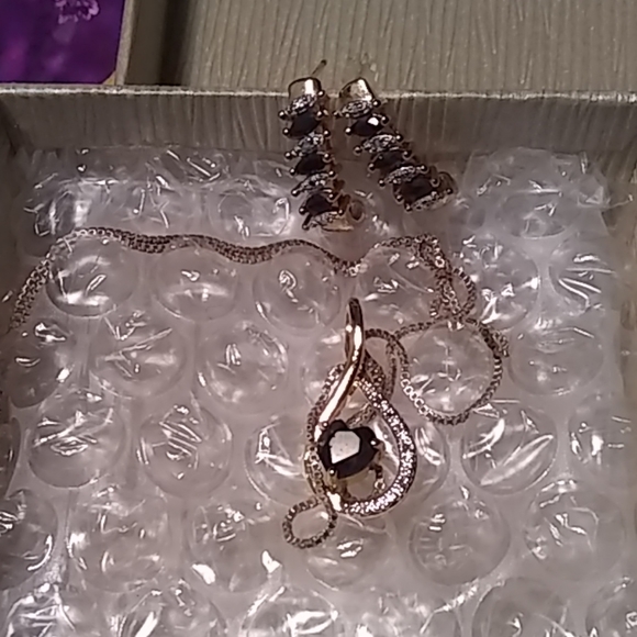 Necklace EarringsSet, Heart-Shaped Dark Blue Stone - Picture 2 of 6